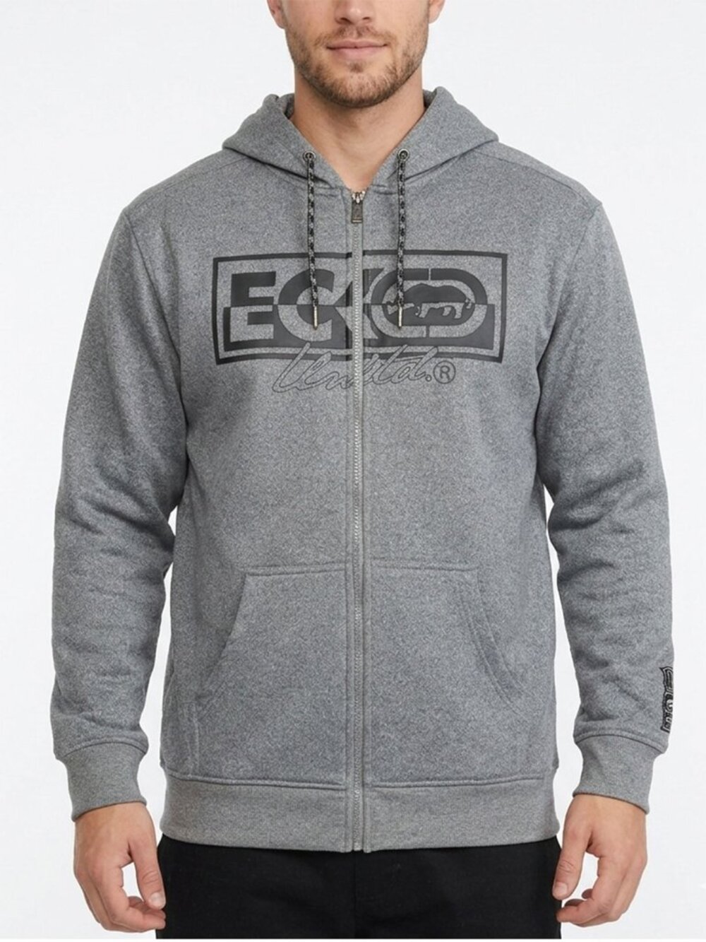 Ecko Unltd Men’s Grey Rhinostamp Graphic Full Zip Hoodie Sweatshirt Large READ